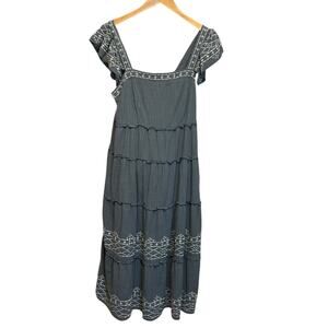 Knox Rose Midi Women Dress M Blue Embroidered Tiered Cottagecore Festival Boho